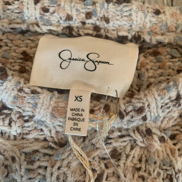 NWT JESSICA SIMPSON BEIGE MULTI-COLOR DOT CHUNKY CABLE KNIT SWEATER XS - Picture 3 of 8
